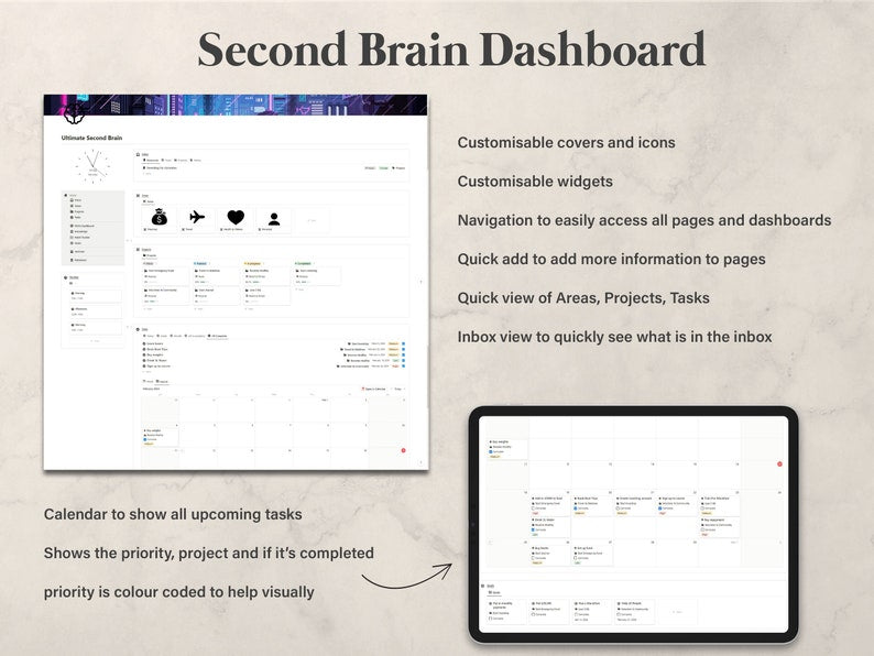 Notion Ultimate Second Brain Planner, Notion Life Planner